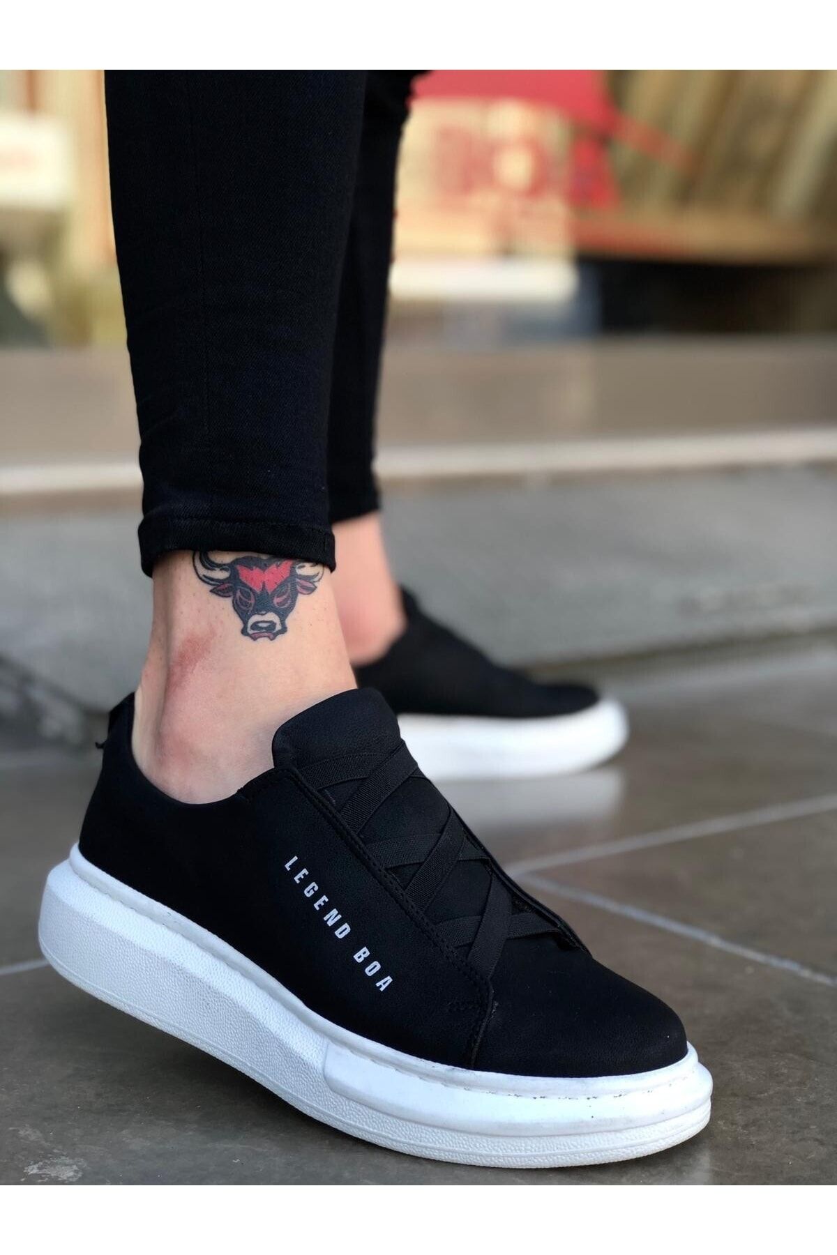 Kalın Yüksek Taban Çapraz Bant Siyah Erkek Ayakkabı Sneaker Spor Ayakkabı Siyah - 42