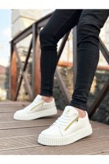 Kalın Yüksek Tabanlı Çift Fermuarlı Beyaz Günlük Sneaker Spor Ayakkabı Beyaz - 41