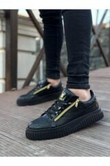 Kalın Yüksek Taban Çift Fermuarlı Siyah Siyah Erkek Ayakkabı Siyah - 43