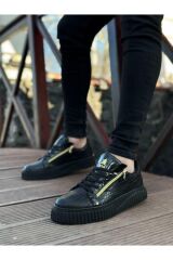 Kalın Yüksek Taban Çift Fermuarlı Siyah Siyah Erkek Ayakkabı Siyah - 44