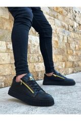 Kalın Yüksek Taban Çift Fermuarlı Siyah Siyah Erkek Ayakkabı Siyah - 44