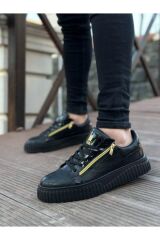 Kalın Yüksek Taban Çift Fermuarlı Siyah Siyah Erkek Ayakkabı Siyah - 44