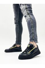 Kalın Yüksek Taban Çift Fermuarlı Siyah Siyah Erkek Ayakkabı Siyah - 44