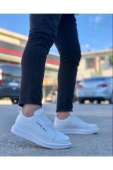Kalın Yüksek Taban Çift Bant  Erkek Günlük Ayakkabı Sneaker Spor Ayakkabı Beyaz - 42