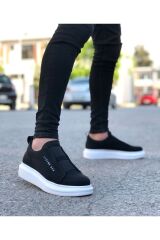 Kalın Yüksek Taban Çift Bant  Erkek Günlük Ayakkabı Sneaker Spor Ayakkabı Siyah - 44