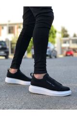 Kalın Yüksek Taban Çift Bant  Erkek Günlük Ayakkabı Sneaker Spor Ayakkabı Siyah - 44