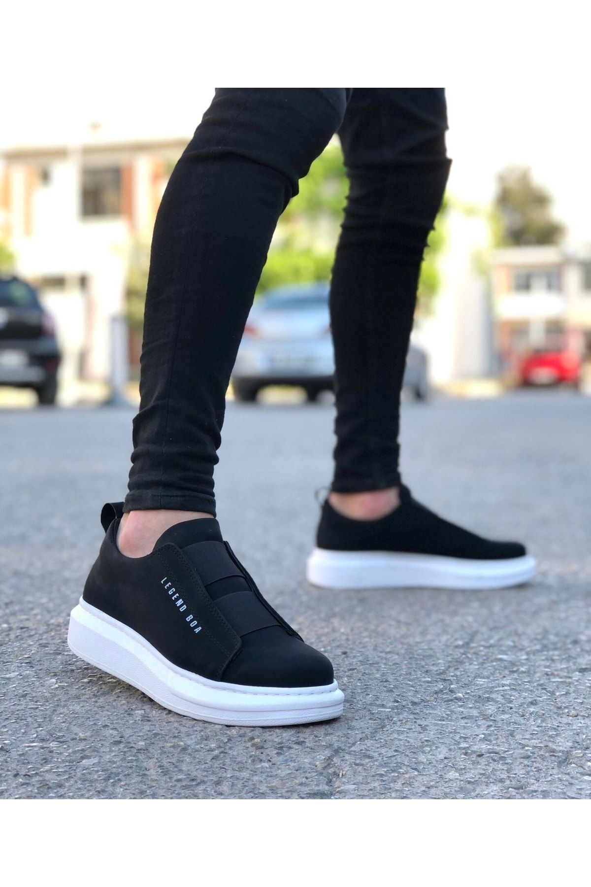 Kalın Yüksek Taban Çift Bant  Erkek Günlük Ayakkabı Sneaker Spor Ayakkabı Siyah - 40