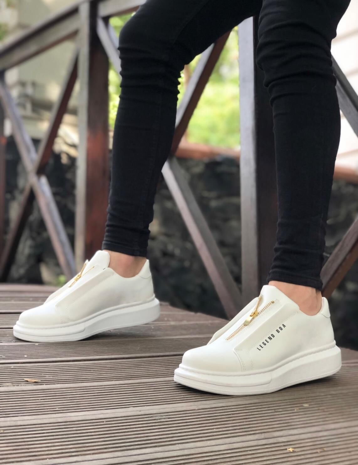 Kalın Yüksek Taban Fermuarlı Beyaz Erkek Ayakkabı Beyaz - 44