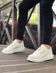 Kalın Yüksek Taban Fermuarlı Beyaz Erkek Ayakkabı Beyaz - 44