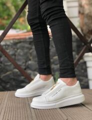 Kalın Yüksek Taban Fermuarlı Beyaz Erkek Ayakkabı Beyaz - 44