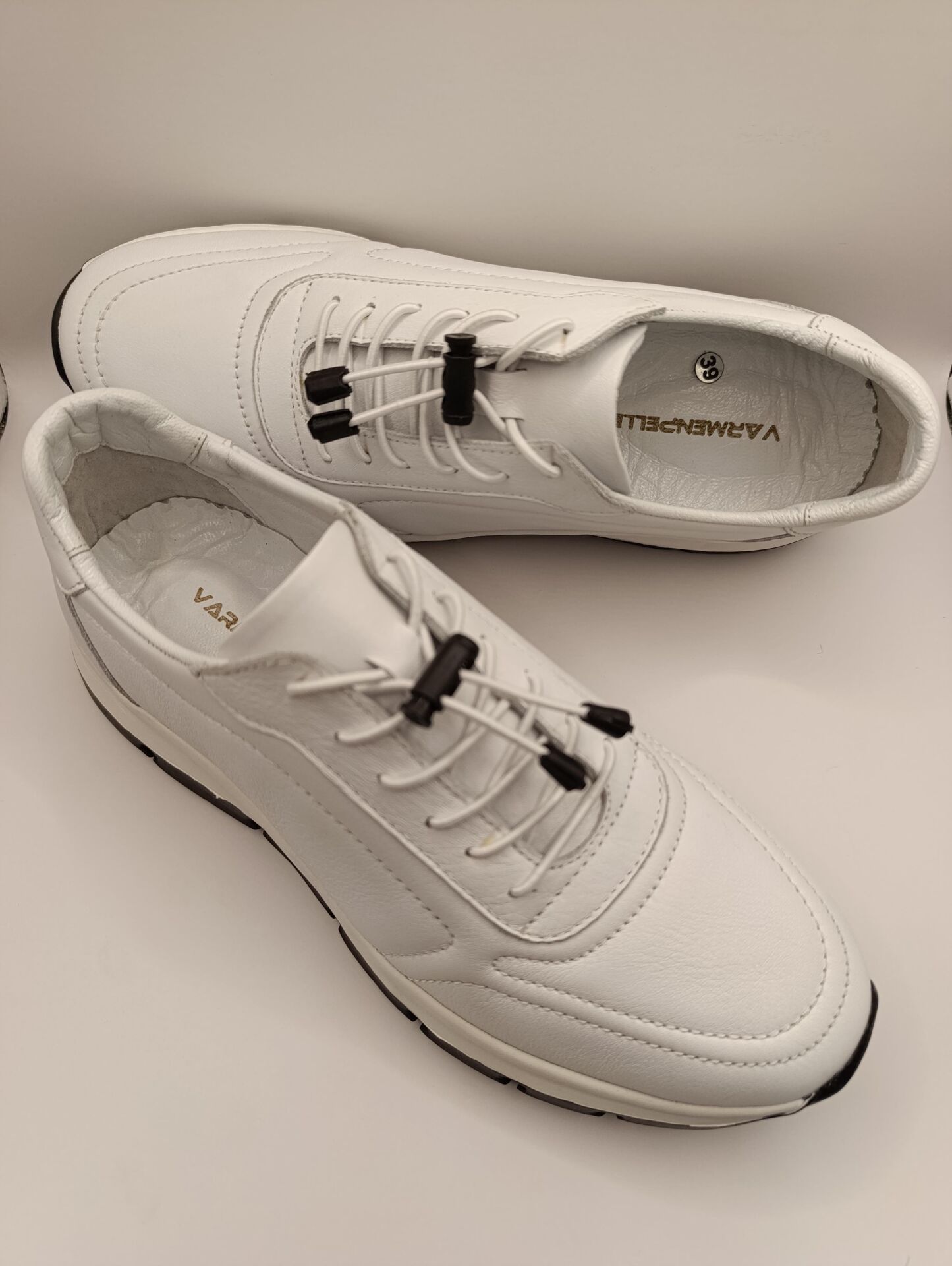 Hakiki Deri Lastikli Bağcıklı Çok Rahat ve Şık Eva Taban Günlük Sneaker Spor Ayakkabı Beyaz - 41