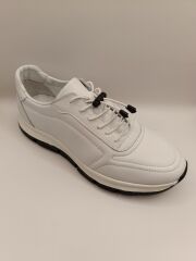 Hakiki Deri Lastikli Bağcıklı Çok Rahat ve Şık Eva Taban Günlük Sneaker Spor Ayakkabı Beyaz - 42