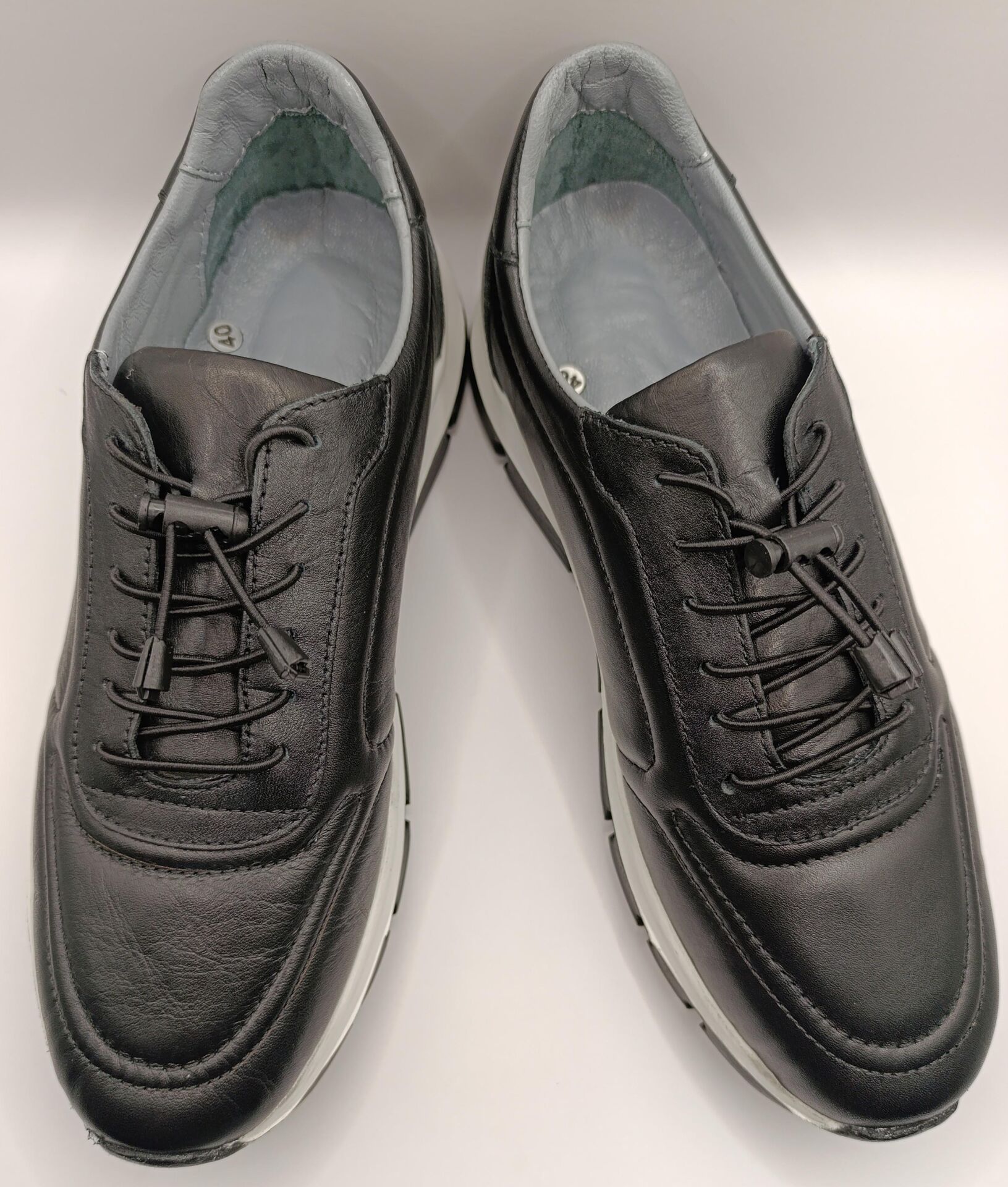 Hakiki Deri Lastikli Bağcıklı Çok Rahat ve Şık Eva Taban Günlük Sneaker Spor Ayakkabı Siyah - 44