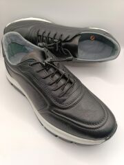 Hakiki Deri Lastikli Bağcıklı Çok Rahat ve Şık Eva Taban Günlük Sneaker Spor Ayakkabı Siyah - 44