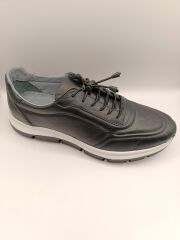 Hakiki Deri Lastikli Bağcıklı Çok Rahat ve Şık Eva Taban Günlük Sneaker Spor Ayakkabı Siyah - 44