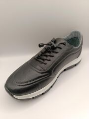 Hakiki Deri Lastikli Bağcıklı Çok Rahat ve Şık Eva Taban Günlük Sneaker Spor Ayakkabı Siyah - 44