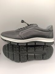 Hakiki Deri Lastikli Bağcıklı Çok Rahat ve Şık Eva Taban Günlük Sneaker Spor Ayakkabı Siyah - 44