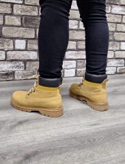 Rahat Kaymaz Kauçuk Taban Soğuğa ve Suya Dayanıklı Nubuk Bot Cat Modeli Sarı - 43