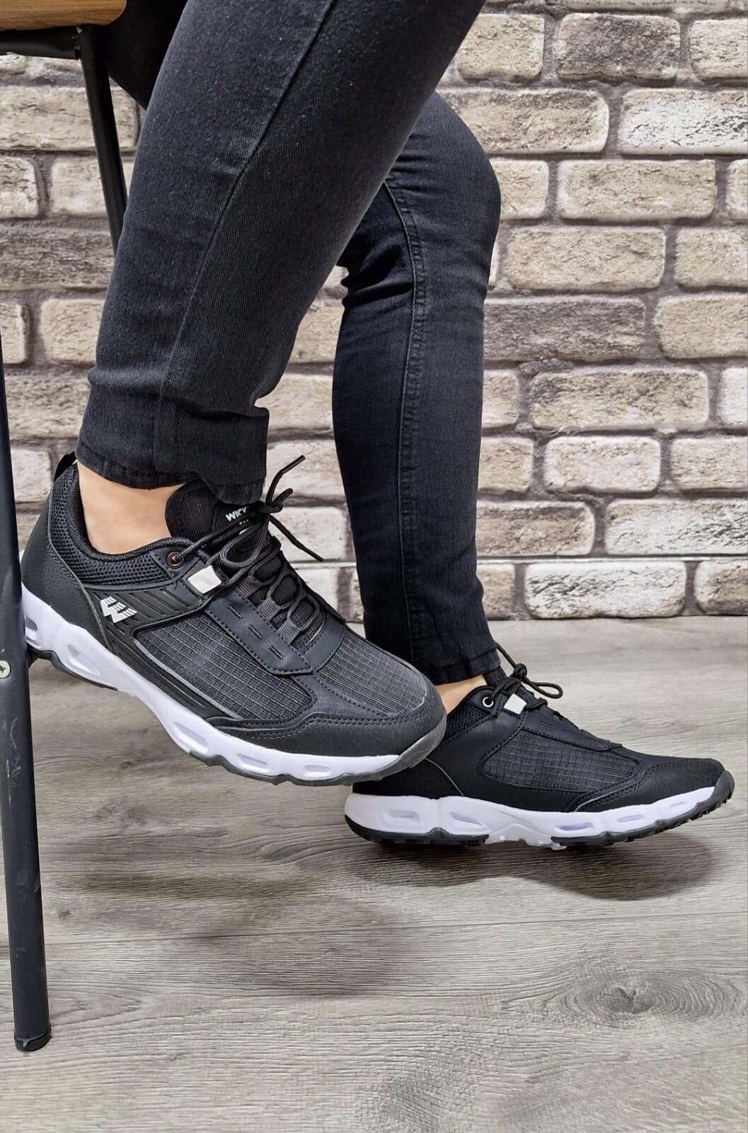 Günlük Rahat Anatomic Bağcıklı Su Geçirmez Erkek Spor Ayakkabı Sneaker Siyah - Beyaz - 40