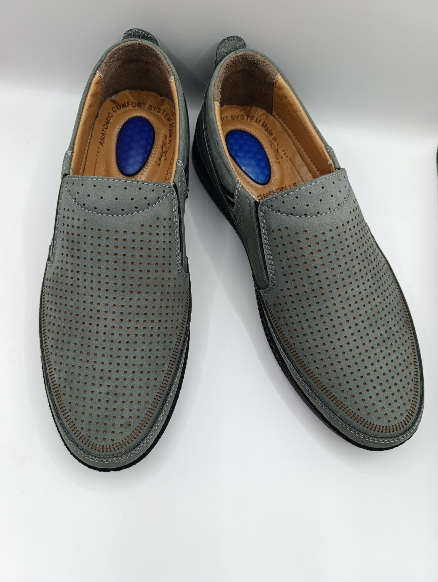 %100 İçi Dışı Hakiki Deri Ortopedik Erkek Yazlık Rahat Günlük Hafif Çarık Ayakkabı Gri - 43