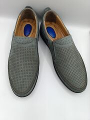 %100 İçi Dışı Hakiki Deri Ortopedik Erkek Yazlık Rahat Günlük Hafif Çarık Ayakkabı  Gri - 44