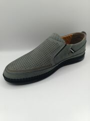 %100 İçi Dışı Hakiki Deri Ortopedik Erkek Yazlık Rahat Günlük Hafif Çarık Ayakkabı Gri - 44