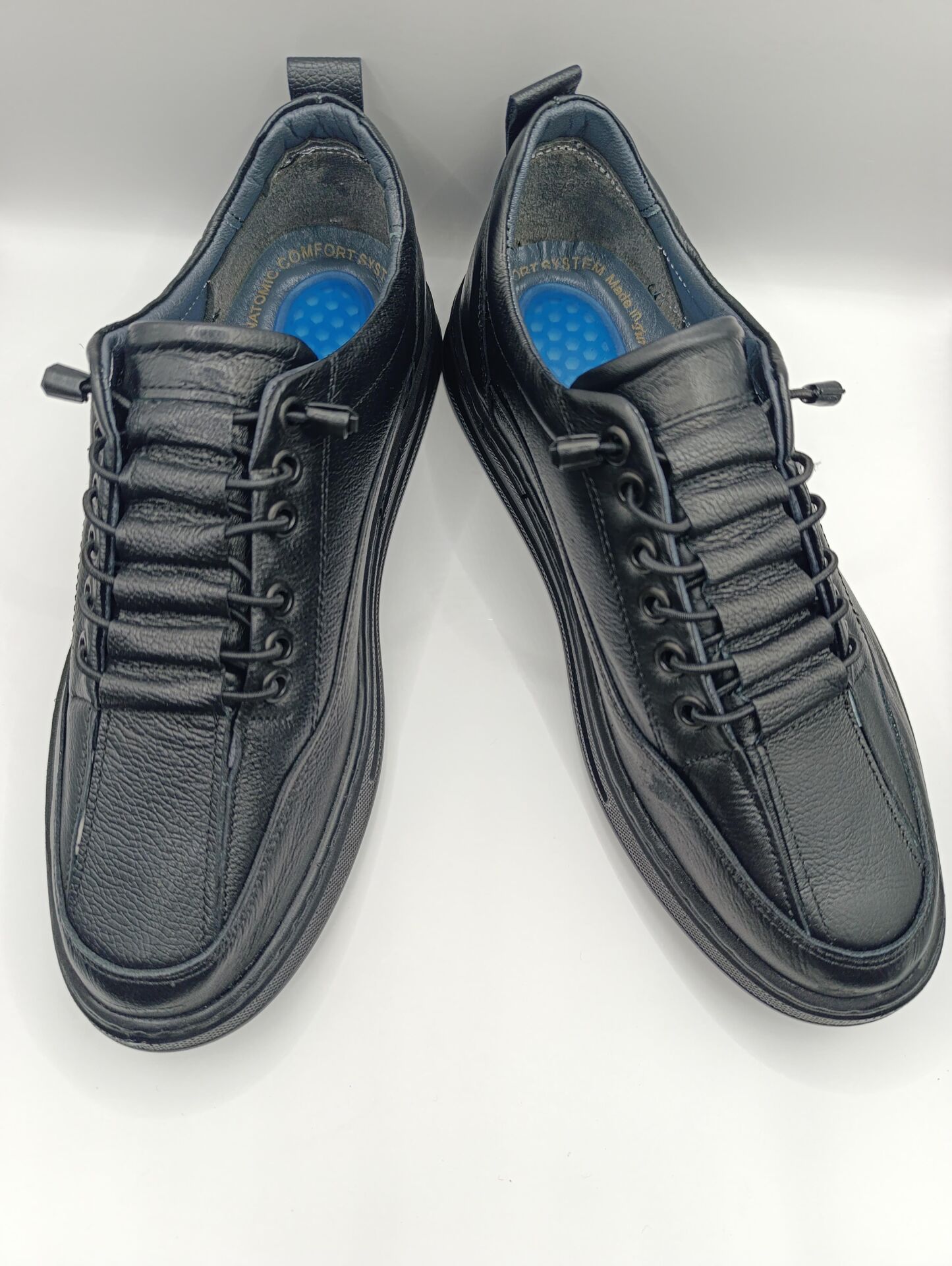 İçi Dışı Hakiki Deri Topuk Jelli  Lastikli Bağcıklı Erkek Rahat Günlük Hafif Ayakkabı Siyah - 43