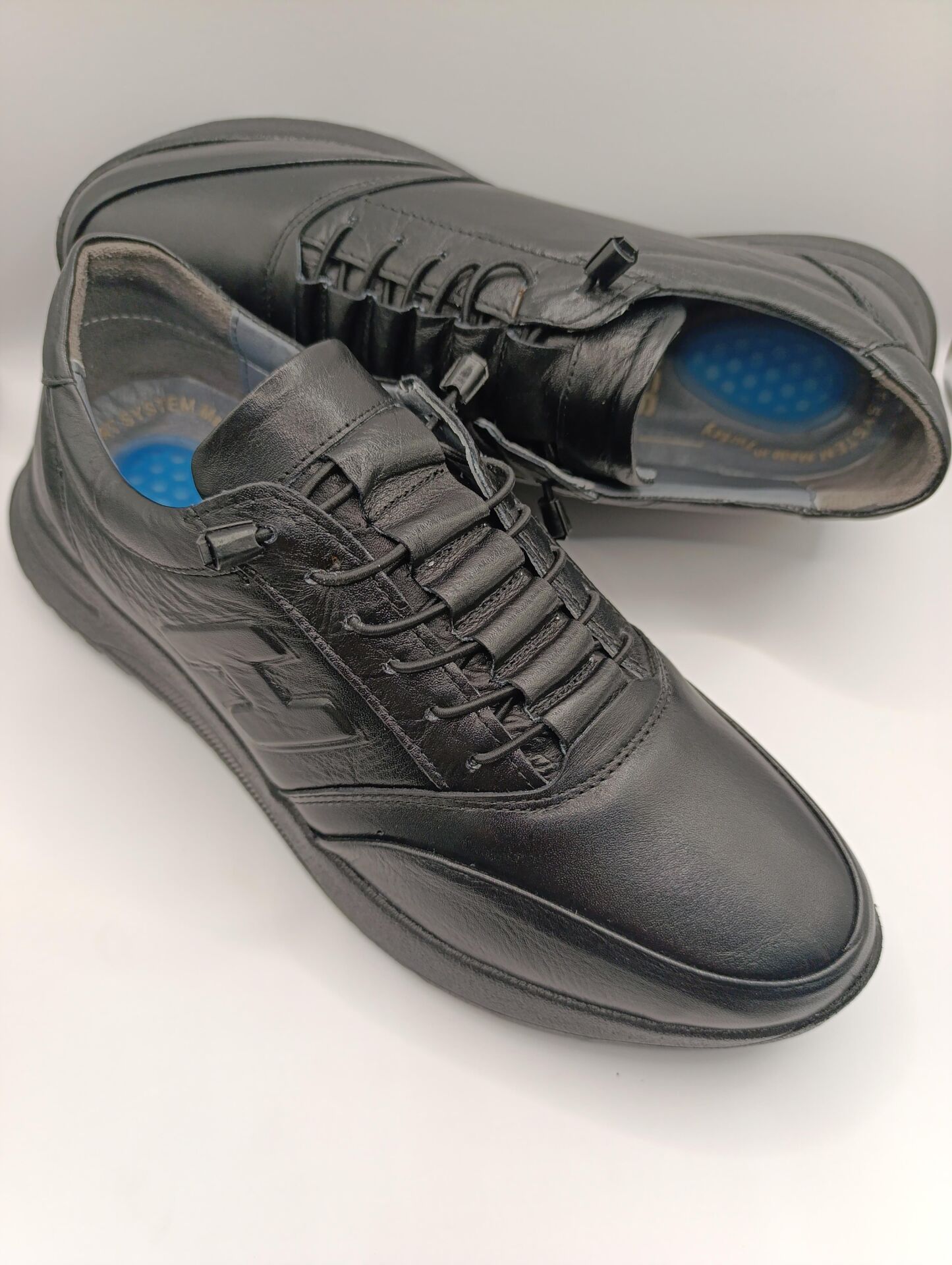 Hakiki Deri Topuk Jelli  Lastikli Bağcıklı Erkek Rahat Günlük Hafif Ayakkabı Siyah - 42