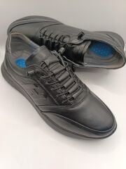 Hakiki Deri Topuk Jelli  Lastikli Bağcıklı Erkek Rahat Günlük Hafif Ayakkabı  Siyah - 42