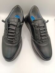 Hakiki Deri Topuk Jelli  Lastikli Bağcıklı Erkek Rahat Günlük Hafif Ayakkabı Siyah - 42