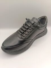 Hakiki Deri Topuk Jelli  Lastikli Bağcıklı Erkek Rahat Günlük Hafif Ayakkabı Siyah - 42