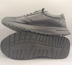 Hakiki Deri Topuk Jelli  Lastikli Bağcıklı Erkek Rahat Günlük Hafif Ayakkabı Siyah - 42