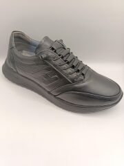 Hakiki Deri Topuk Jelli  Lastikli Bağcıklı Erkek Rahat Günlük Hafif Ayakkabı Siyah - 43