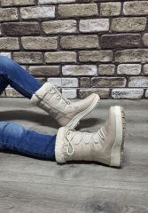 İçi Kürklü Kaydırmaz Kauçuk Taban Su Geçirmez Kar Botu Bej - 38