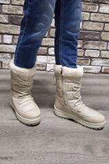İçi Kürklü Kaydırmaz Kauçuk Taban Su Geçirmez Kar Botu Bej - 38