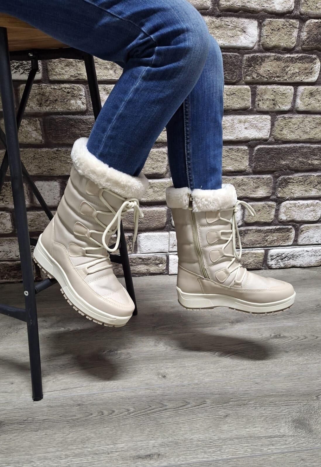 İçi Kürklü Kaydırmaz Kauçuk Taban Su Geçirmez Kar Botu Bej - 38