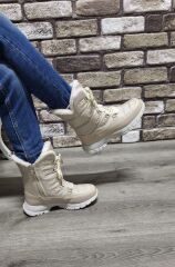 İçi Kürklü Kaydırmaz Kauçuk Taban Su Geçirmez Kar Botu Bej - 39