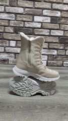 İçi Kürklü Kaydırmaz Kauçuk Taban Su Geçirmez Kar Botu Bej - 39