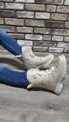 İçi Kürklü Kaydırmaz Kauçuk Taban Su Geçirmez Kar Botu Bej - 39