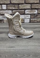 İçi Kürklü Kaydırmaz Kauçuk Taban Su Geçirmez Kar Botu Bej - 39