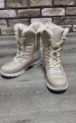 İçi Kürklü Kaydırmaz Kauçuk Taban Su Geçirmez Kar Botu Bej - 39