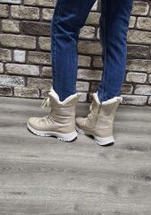 İçi Kürklü Kaydırmaz Kauçuk Taban Su Geçirmez Kar Botu Bej - 39