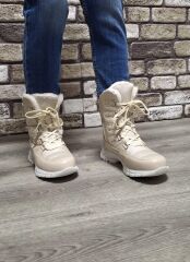 İçi Kürklü Kaydırmaz Kauçuk Taban Su Geçirmez Kar Botu Bej - 39