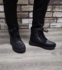 İçi Kürklü Kaydırmaz Kauçuk Taban Suya ve Soğuğa Dayanıklı Bağcıklı Bot Siyah - 39