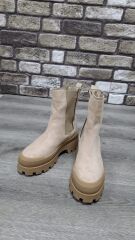 Yandan Lastikli Kalın Taban Günlük Uzun Süet Bot Bej - 36