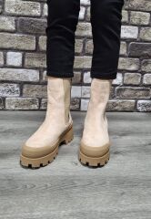 Yandan Lastikli Kalın Taban Günlük Uzun Süet Bot Bej - 37