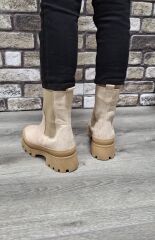 Yandan Lastikli Kalın Taban Günlük Uzun Süet Bot Bej - 37