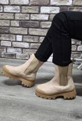 Yandan Lastikli Kalın Taban Günlük Uzun Süet Bot Bej - 36