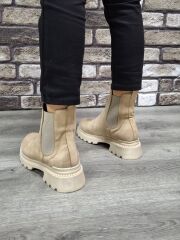 Yandan Lastikli Kalın Taban Günlük Kısa Süet Bot Bej - 37