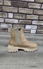 Yandan Lastikli Kalın Taban Günlük Kısa Süet Bot Bej - 37